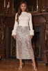 Sequin Mesh Hem Midi Skirt