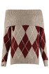 Argyle Wool Blend Off Shoulder Jumper