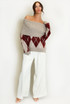 Argyle Wool Blend Off Shoulder Jumper