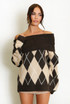Argyle Wool Blend Off Shoulder Jumper