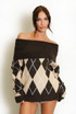 Argyle Wool Blend Off Shoulder Jumper