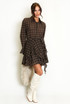 Brown Check Tiered Hem Dress