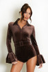 Velvet Embellished Flute Cuff Playsuit
