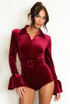 Velvet Embellished Flute Cuff Playsuit
