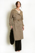 Brown Check Belted Trench Coat