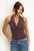 Stud Embellished Draped Halter Neck Top
