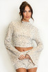 High Neck Flute Sleeve Sequin Top 
