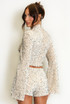 High Neck Flute Sleeve Sequin Top 