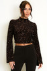 High Neck Flute Sleeve Sequin Top 