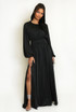 Pleated Waist Long Sleeve Maxi Dress