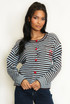 Striped Heart Print Knit Cardigan