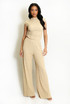 Textured Ruched Side Top And Trouser Set