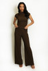 Textured Ruched Side Top And Trouser Set