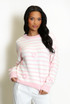 Striped Bow Applique Fluffy Knit Jumper