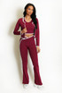 3 Pcs Striped Band Jacket And Flare Trouser Set