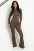 Contrast Piping Zip Gym Top and Flare Trouser Set