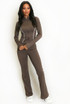 Contrast Piping Zip Gym Top and Flare Trouser Set