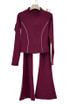 Contrast Piping Zip Gym Top and Flare Trouser Set