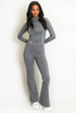 Contrast Piping Zip Gym Top and Flare Trouser Set