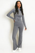 Contrast Piping Zip Gym Top and Flare Trouser Set