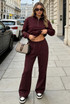 Half Zip Sweatshirt And Wide Leg Trouser Set