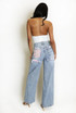 Straight Leg Jeans With Pink Diamante Insert