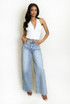 Straight Leg Jeans With Pink Diamante Insert