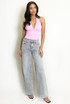 Straight Leg Jeans With Pink Diamante Insert