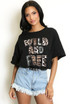 Leopard Print Wild and Free Slogan T-Shirt
