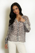 Leopard Print Embroidered Sleeve Blouse