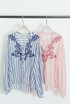 Leaf Embroidered Striped Blouse