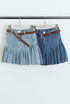 Pleated Denim Mini Skirt With Belt