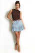 Pleated Denim Mini Skirt With Belt