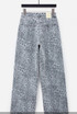 Blue Leopard Print Wide Leg Jeans