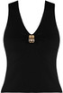 Fine Knit V Neck Top With Metal Detail