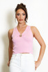 Fine Knit V Neck Top With Metal Detail