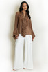 Ruffle Trim Flare Cuffs Blouse