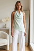 Cowl Halter Neck Asymmetric Blouse