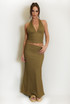Textured Halter Neck Top and Maxi Skirt Set