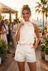 Bow Neck Balloon Hem Blouse