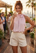 Bow Neck Balloon Hem Blouse