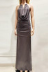 Metal Cowl Neck Deep Back Maxi