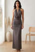 Metal Cowl Neck Deep Back Maxi