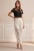 Lace Trim Mesh Pleated Trouser