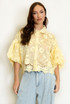 Lace Embroidered Puff Sleeve Blouse