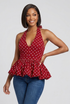 Polka Dots Halterneck Peplum Blouse