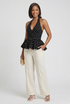 Polka Dots Halterneck Peplum Blouse