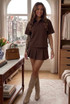 Polo Neck Shirt and Pleated Skirt Set
