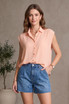 Peach Buttoned Sleeveless Blouse