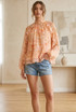 Floral Ruffles Trim Frill Hem Blouse